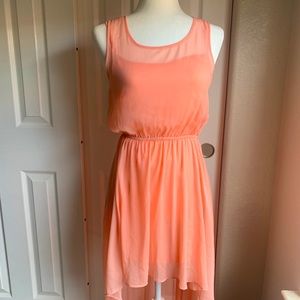 High low dress with mesh overlay